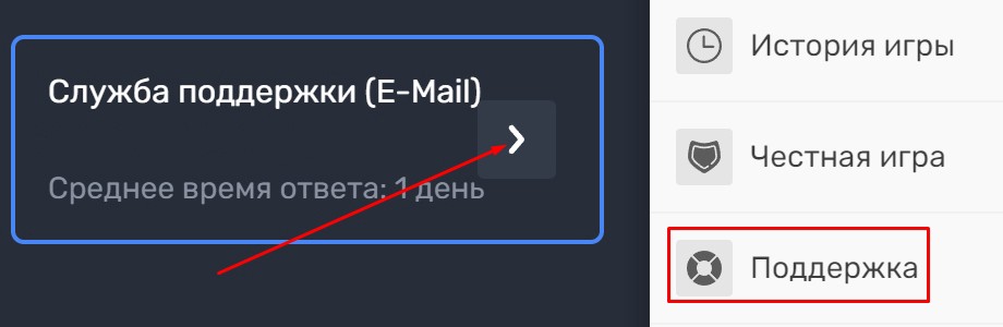 Написать в поддержку через почту